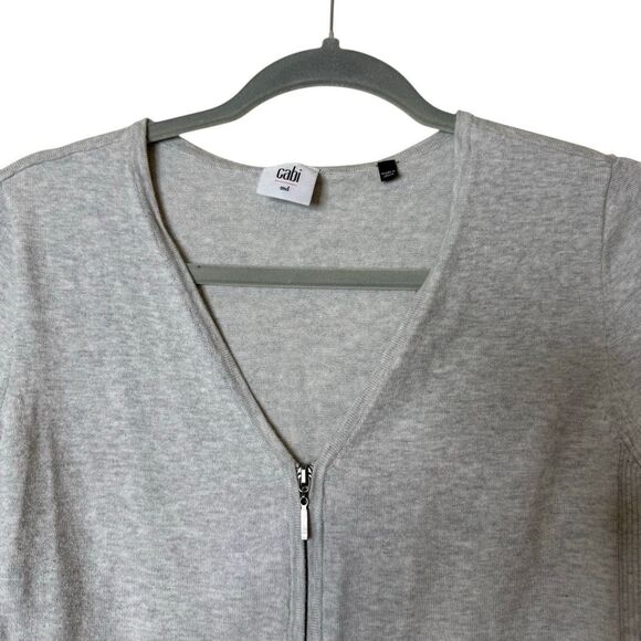 CAbi Willow Light Gray Double Zip Peplum Cardigan Sz M Preppy, Casual - Picture 4 of 13